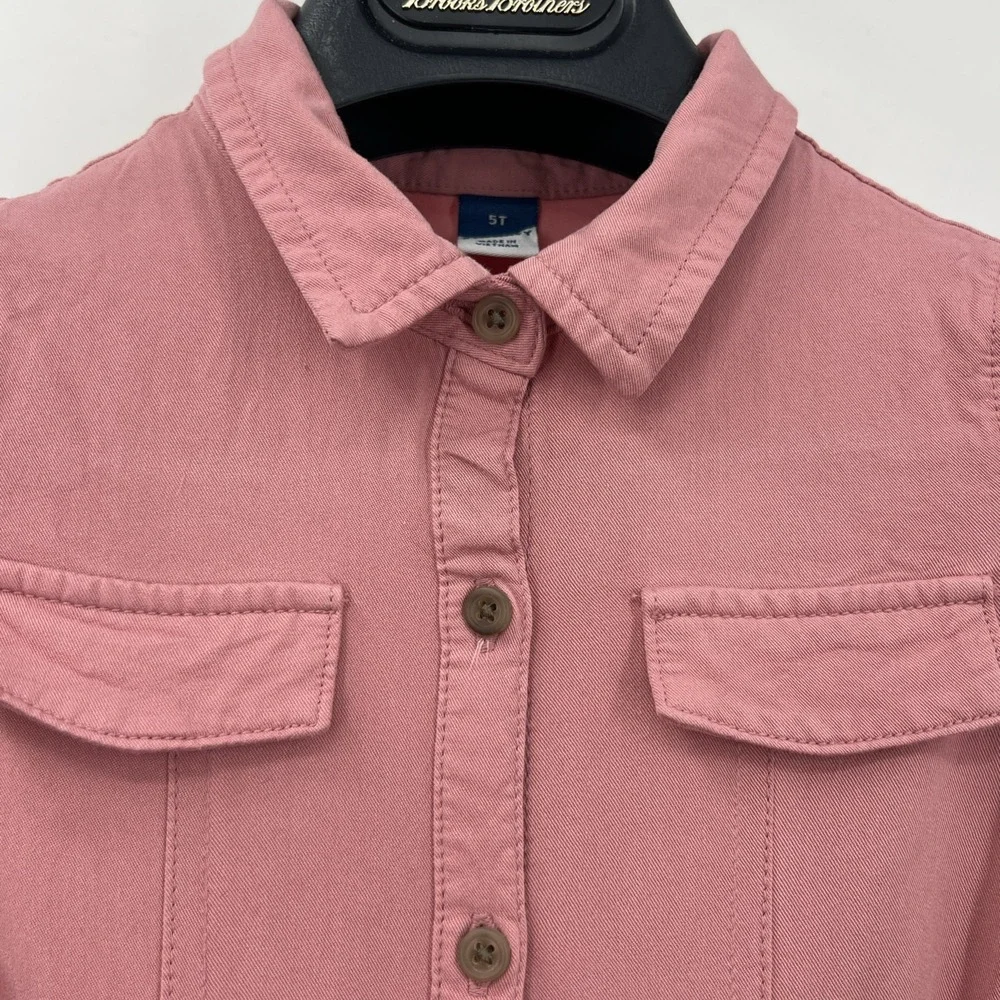 Old Navy Button Up Shirt Dress Belted Balloon‎ Sleeves Sz 5T Pink Pockets